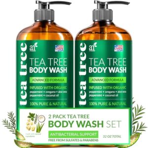 Antibacterial Tea Tree Oil Body Wash For Men & Women Remedy Soap Extra Strength - Helps Treat Acne, Athletes foot, Eczema, Toenail Fungus & Jock Itch & Ringworm (16 Fl Oz (Pack of 2) : Beauty & Personal Care